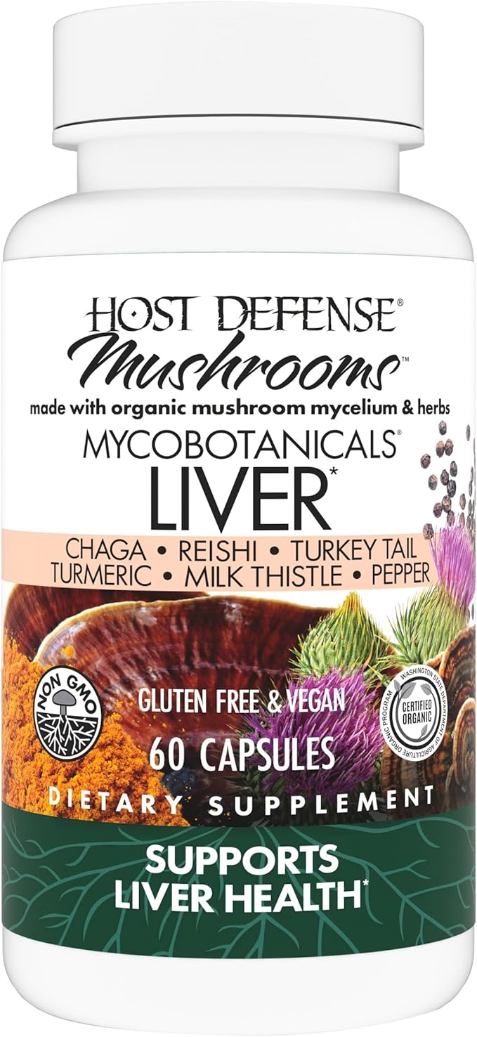 Host Defense MycoBotanicals Liver* Capsules - Liver Health Supplement with Milk Thistle &amp Turmeric Root - Mushroom Supplement with Turkey Tail Reishi &amp Chaga - 60 Capsules (30 Servings)*