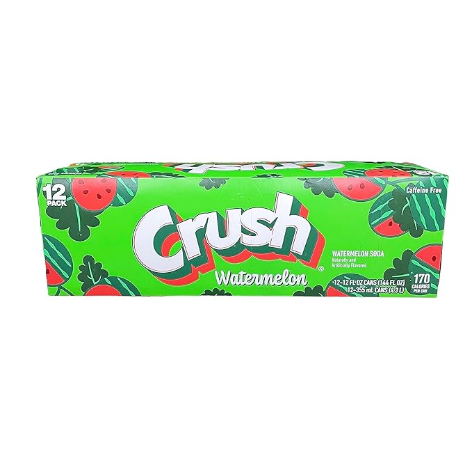Crush Soda Munchie Box Reserve - Stocked for your Pleasure - Cans or Bottles (Watermelon Pack of (12) 12 Oz Cans)