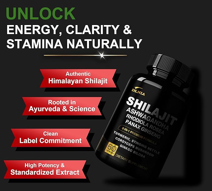 8-in-1 Shilajit for Men &amp Women with Ashwaganda Himalayan Organic Supplement with Rhodiola Rosea Ginseng Turmeric Mushroom for Immune Support Energy Calm Focus Clarity Sleep Cortisol