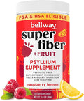 Bellway Super Fiber Powder + Fruit Sugar Free Organic Psyllium Husk Powder Fiber Supplement for Regularity Bloating Relief &amp Digestive Health Plant-Based Raspberry Lemon (50 Servings)