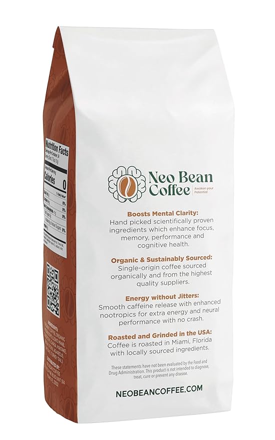 Neobean Cerebro Blend 12 oz Bag - Freshly Roasted Specialty Coffee with 8 Adaptogen Mushrooms - Mushroom Coffee