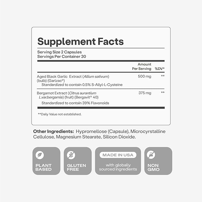 Humann Cholesterol Health Daily Cholesterol &amp Lipid Support Supplement Citrus Bergamot and Aged Black Garlic 60 Capsules