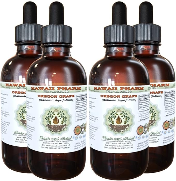 Hawaii Pharm Oregon Grape Alcohol-Free Liquid Extract Oregon Grape (Mahonia aquifolium) Dried Root Glycerite Natural Herbal Supplement USA 4x4 fl.oz
