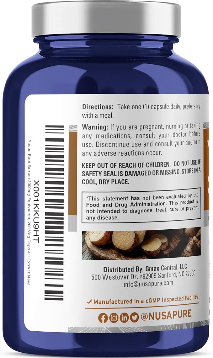 NusaPure Yacon Root Extract 2000mg 200 Vegetarian Capsules (Extract 4:1 Non-GMO Vegan) (Pack of 2)