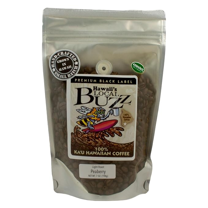 Hawaii's Local Buzz Premium Black Label Peaberry Light Roast 7 Ounce