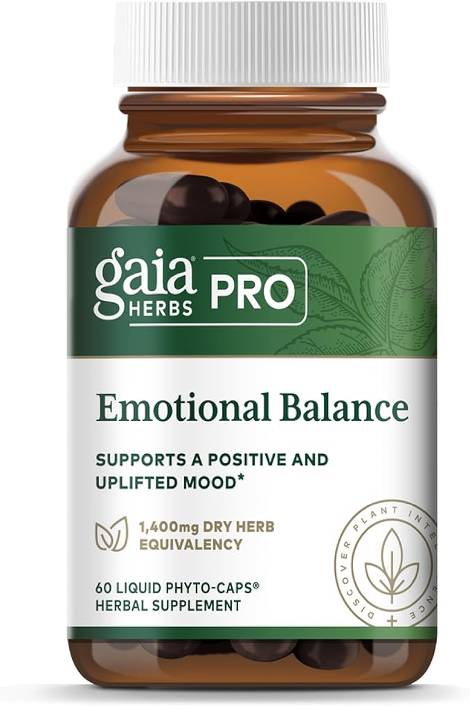 GAIA HERBS PRO Emotional Balance - Supports Stress &amp Cognitive Health* - St. John's Wort Passionflower Vervain &amp Oats - Vegan - 60 Liquid Phyto-Caps (60 Servings)