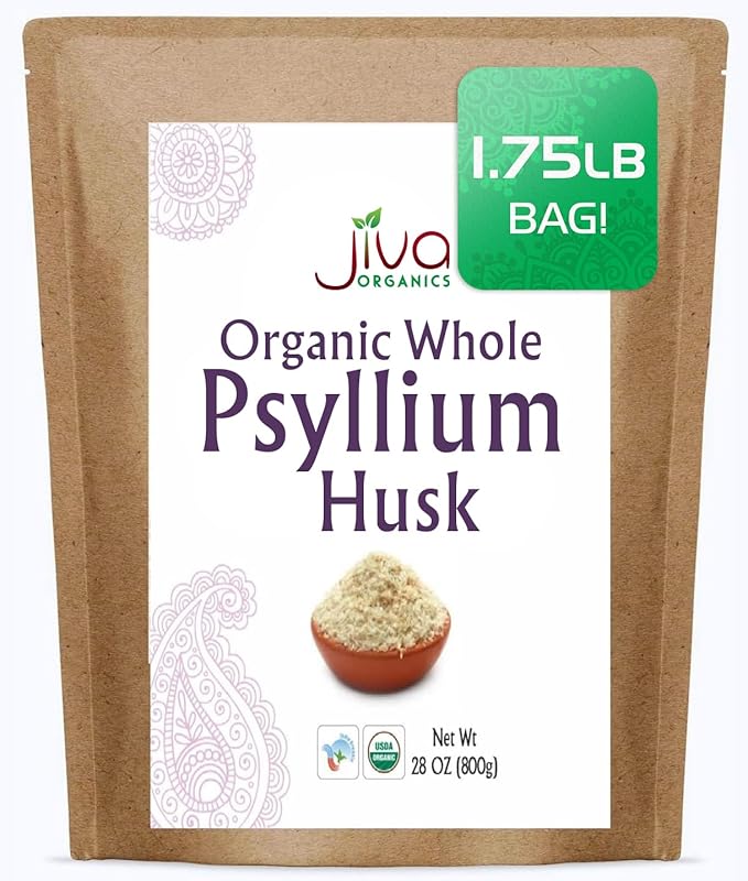 Jiva Organics Whole Psyllium Husk (Isabgol) 1.75 LB (28 Oz) Jumbo Bag - Non-GMO Unflavored - Keto Friendly Soluble Fiber