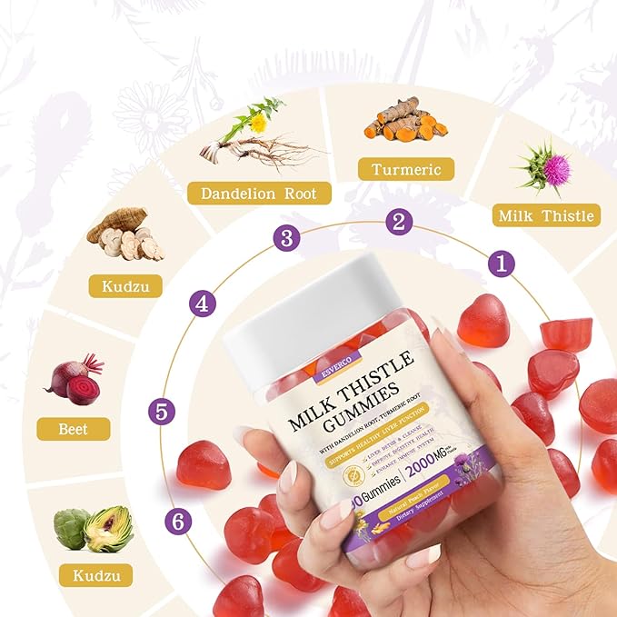 Milk Thistle Gummies with 2000MG Extract Liver Health Support Gummies Silymarin Milk Thistle Supplement with Artichoke Dandelion Turmeric Curcumin No Sugar for Adults Vegan 90 Count