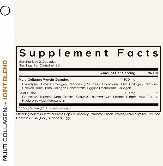 Codeage Multi Collagen Protein + Joint Blend Supplement Hyaluronic Acid Bromelain Turmeric Ginger Boswellia Astaxanthin - Hydrolyzed Bovine Collagen - 5 Collagen Types - Non-GMO - 90 Capsules
