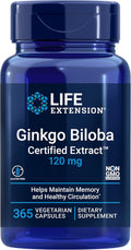 Life Extension Ginkgo Biloba Certified Extract™ 120 mg Helps Maintain Memory &amp cognition Gluten-Free Non-GMO Vegetarian 365 Capsules