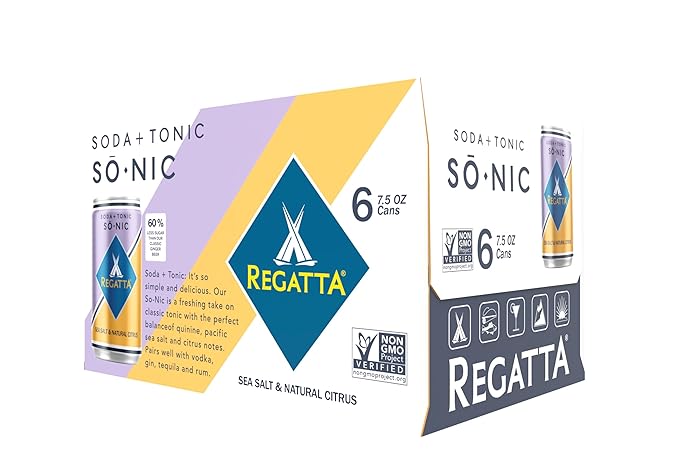 So-Nic Club Soda + Tonic by Regatta Craft Mixers All-Natural Ingredients Gluten-Free Non-GMO Case of 24 7.5oz Sleek Mini Cans