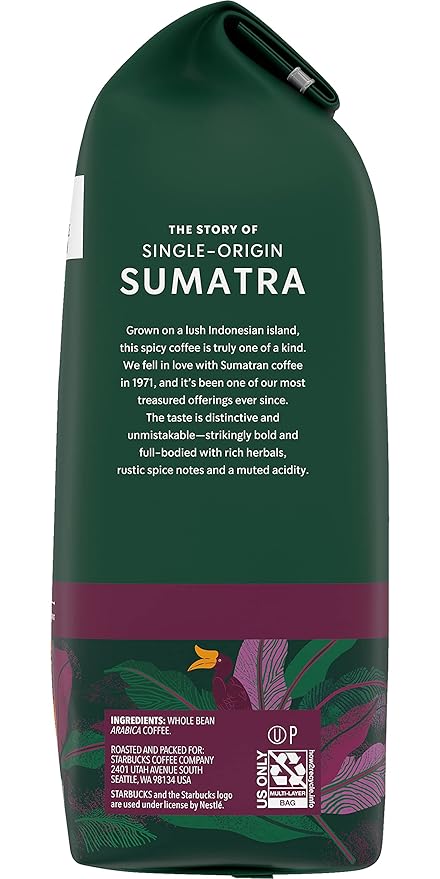 Starbucks Sumatra Coffee Whole Bean 12-Ounce Bags (Pack of 3)