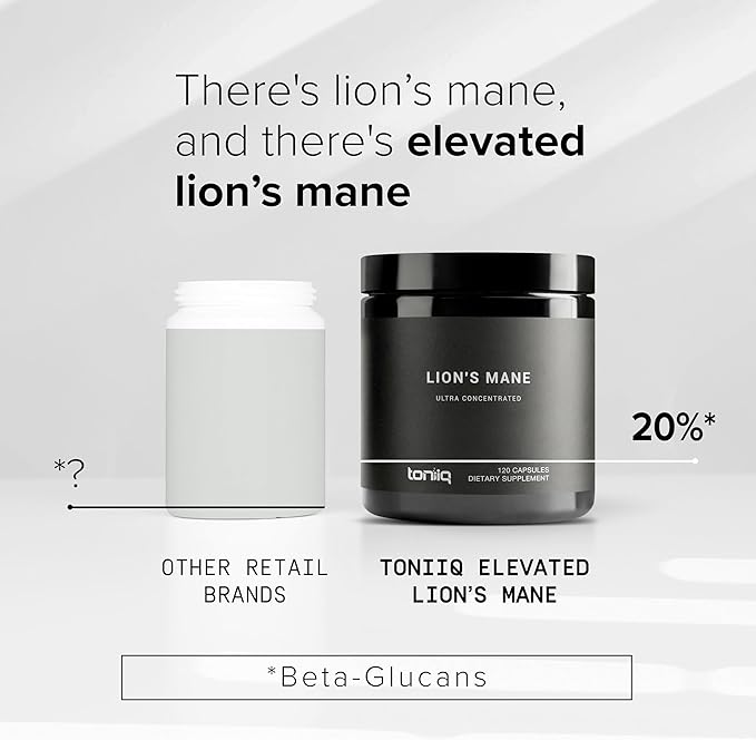 Toniiq Lion’s Mane - Ultra High Potency 10:1 Extract with 30% Polysaccharides - Highly Concentrated &amp Bioactive - Third-Party Lab Tested - 120 Capsules