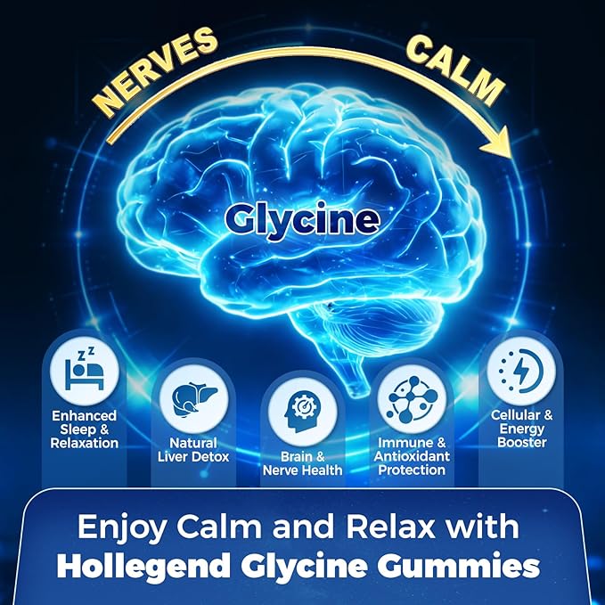 Glycine 3g Gummies Organic L-Glycine with NAC Supplements for Sleep &amp Cellular Support Plus B6 L-Theanine &amp Taurine for Nerve Liver Detox &amp Immune Health Sugar Free Vegan 60 Chews