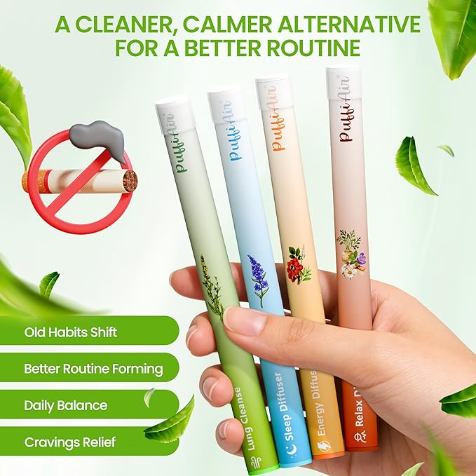Herbal Diffuser Quartet Lung Sleep Energy &amp Relax Diffuser with Extract of Mullein Melatonin Natural Caffeine and Chamomile 100% Natural Swap Complete Wellness Quartet 600 Uses Each
