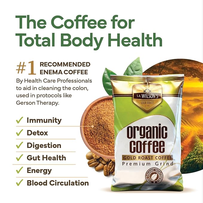 S.A. Wilson’s Coffee Enema – Organic Enema Coffee – USDA Organic Ground Coffee – High Caffeine &amp High Palmitic Acid for Liver Detox Colon Cleanse Digestion &amp Energy Support – Enema Detox Sup