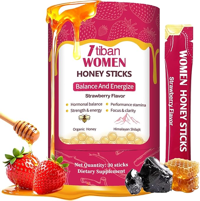 Shilajit Honey Sticks – 75%+ Fulvic Acid 85+ Trace Minerals | Natural Energy &amp Immunity Booster | Easy Single-Strawberry Use 30 Packets (Strawberry)