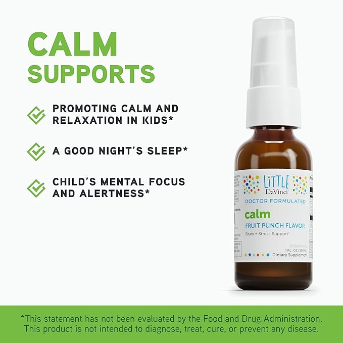 DAVINCI Little Children’s Bundle: Calm (Fruit Punch 1oz) &amp Focus Chewable (Orange 90 Tabs) - Helps Support Brain Health &amp Sleep for Kids*