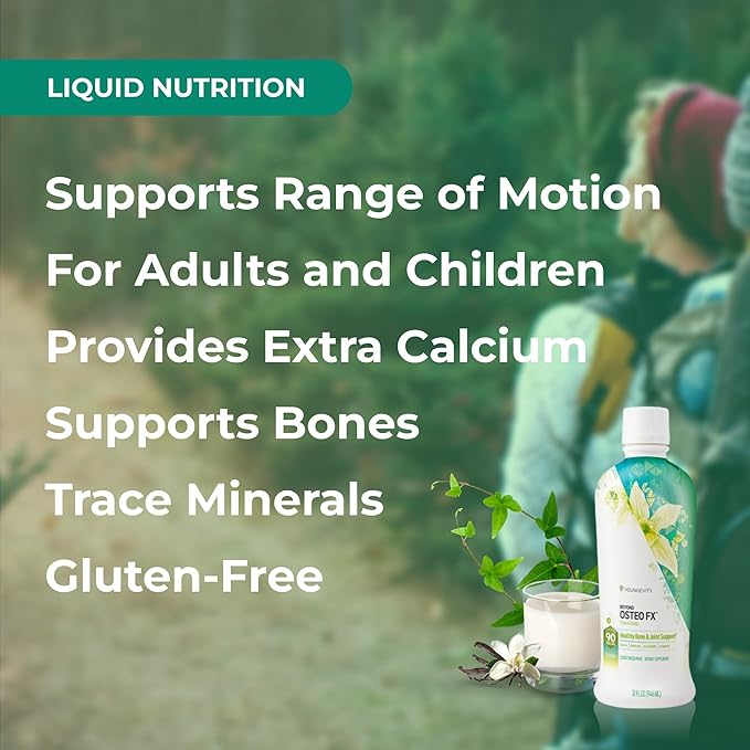 Youngevity Beyond Osteo-FX Liquid 32 oz - Calcium &amp Magnesium 1200/300mg + Vitamin D3 Zinc MSM Glucosamine + 77 Trace Minerals - Supplement for Bone Health (32 fl oz - Pack of 4)