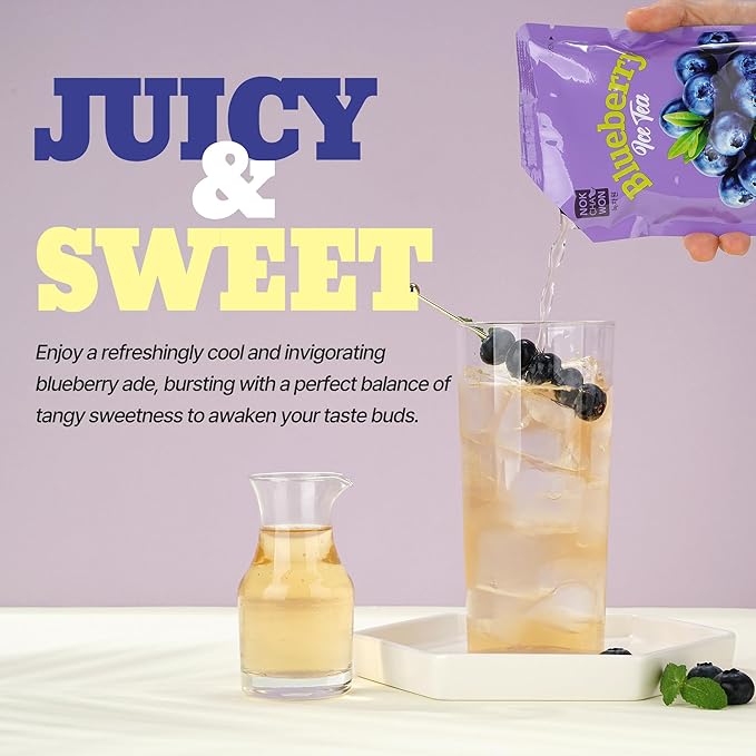 [Nokchawon] Korean Blueberry Iced Tea Pouch - Ready to Drink Fruit Tea for Ice Cups - Refreshing Blueberry Juice Base for Cocktails and Mocktails - Premium K-Drink Packs 10 Count