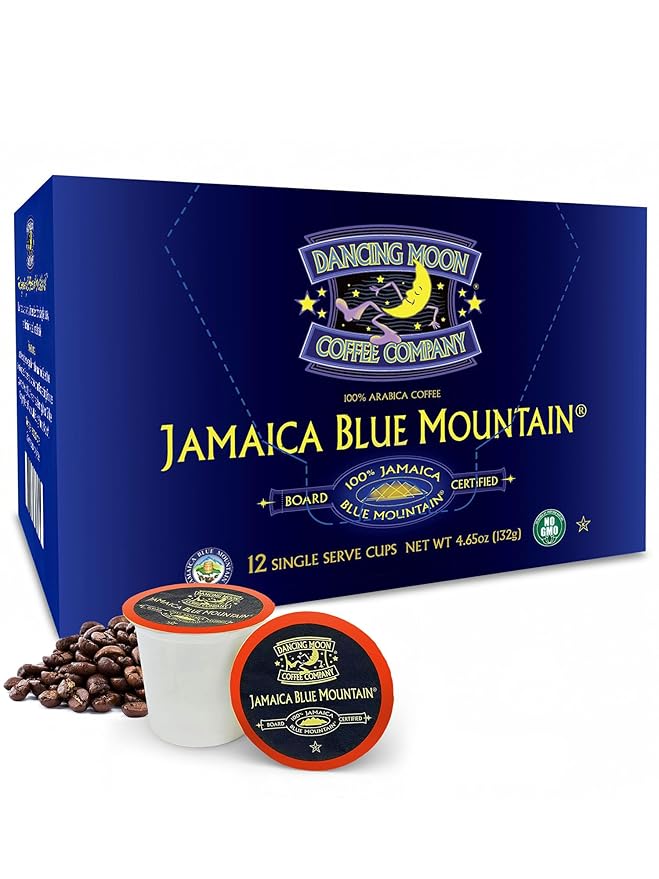 Dancing Moon Coffee Pods - 100% Jamaica Blue Mountain Medium Roast - K-Cup Compatible Keurig Coffee Pods - Small-Batch Crafted Supports Military Charity - 12 Cups