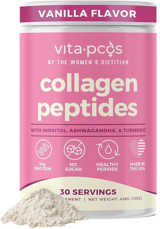 Collagen Peptides Protein Powder for Women – PCOS Supplement Formulated with Inositol Ashwagandha &amp Turmeric Supports Thicker Healthy Hair Skin Nail Muscle &amp Weight Goals Vanilla by VITA