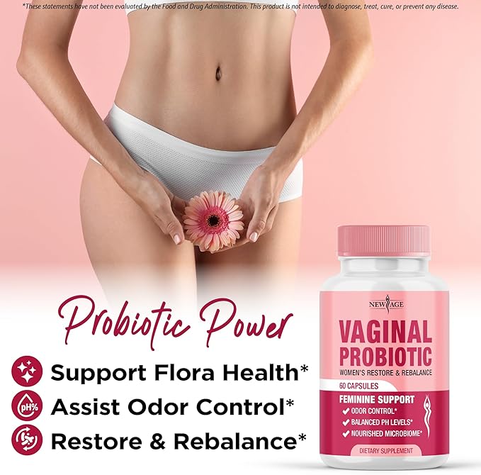NEW AGE Vaginal Probiotics for Women with Prebiotics Cranberry Extract and a Lactobacillus Probiotic Blend Supports Healthy pH Balance Odor Control Vaginal Flora - 120 Capsules