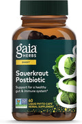 Gaia Herbs Sauerkraut Postbiotic - Gut Health &amp Immune Support Supplement* - Made with Fermented Sauerkraut - Free from Dairy Soy &amp Gluten - 60 Vegan Liquid Phyto-Caps (30 Servings)