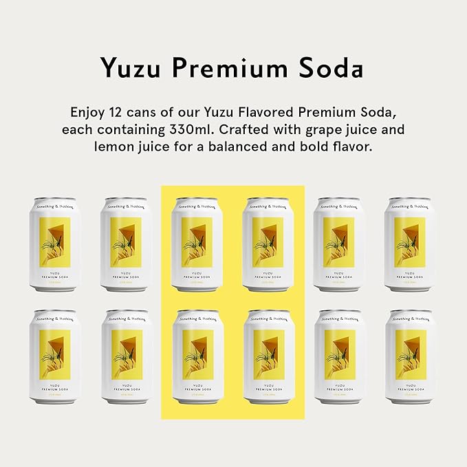 Something &amp Nothing Yuzu Flavoured Sparkling Water | Lightly Carbonated Full Flavoured with Added Grape &amp Lemon Juice | Vegan &amp Low Calorie Soda | 12 Fl Oz Cans (Pack of 12)