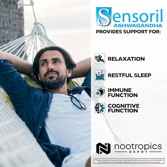 Nootropics Depot Sensoril Ashwagandha Capsules | 125mg | 180 Ct. | Ayurveda Supplement | Standardized Withania somnifera Extract | to Support Healthy Energy Mental Cognition + Cardiovascular Health