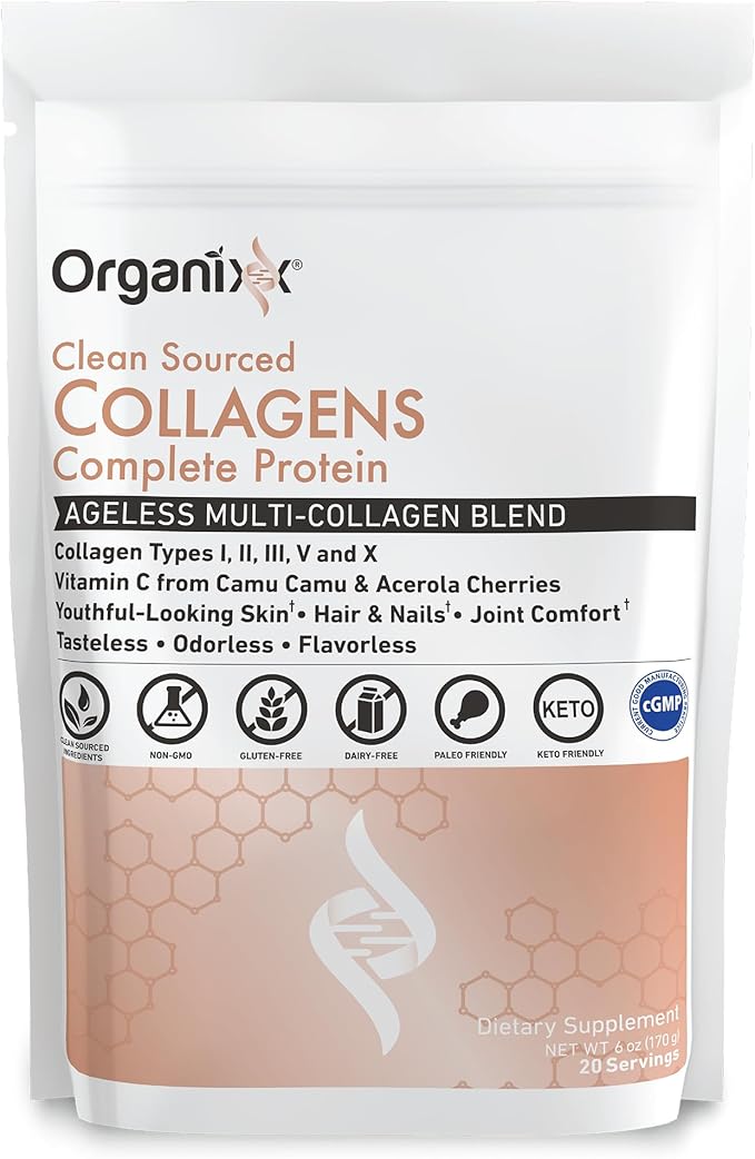 Organixx Clean Sourced Collagens (20 Serv) &amp Enzyme 17 (80 Caps) Bundle Hydrolyzed Collagen Protein Plus Digestive Enzymes with Tri-Phase Protease Supports Digestion Immunity &amp Joints Glut