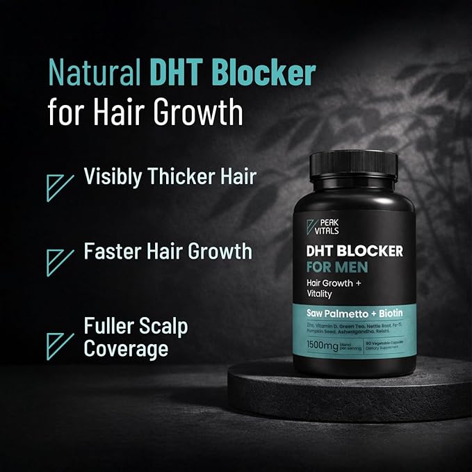 DHT Blocker for Men | Ultra Potent Hair Growth Formula | Saw Palmetto Biotin Pumpkin Seed Herbal Extracts | Natural Hair Loss Supplements | Hair Regrowth Vitamins | Made in The USA | 90 Capsules