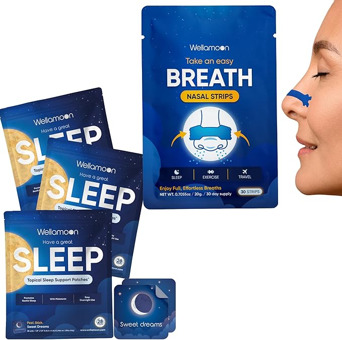 Wellamoon Sleep &amp Nasal Strip Bundle — Night-time Patch + Nasal Breathing Strips for Better Rest &amp Comfort
