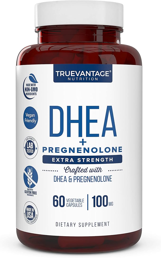 DHEA 100mg Supplement with Pregnenolone 60mg -Supports Hormone Balance Lean Muscle Mass Energy Mood Sleep and Healthy Aging in Men and Women- Vegetable Capsules