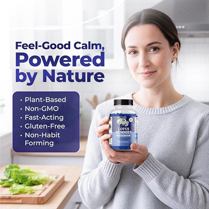 Amazing Botanicals Blueberry Lotus Flowers Gummies – Premium Relaxation &amp Calm Support – Vegan Non-GMO Gluten-Free Herbal Supplement 250MG - Berry Flavor (30 Count)