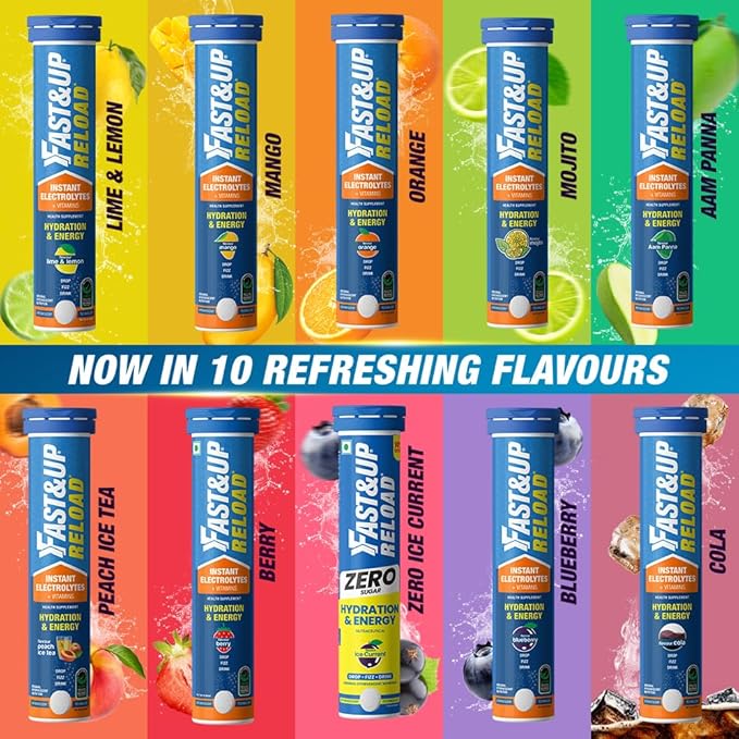 Fast&ampUp Reload Instant Energy and Hydration Sports Drink - Pack of 4 tubes with 20 tablets each - Lime&ampLemon Flavour