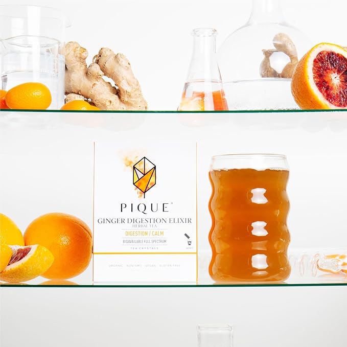 Pique Organic Ginger Digestion Elixir - Caffeine-Free Herbal Tea Support Healthy Digestion and Metabolism - 28 Single Serve Sticks (Pack of 2)