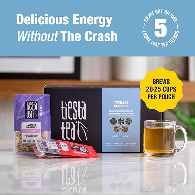 Tiesta Tea - Classic Loose Leaf Tea Gift Box High to Non-Caffeinated Assorted Blends 5 Pouches of Hot &amp Iced Variety Pack English Breakfast Green Chai Lavender &amp Herbal