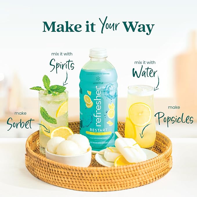 Smartfruit Restart Refresher – Lemonade – Made with Real Lemon Juice No Added Sugar Coconut Water for Hydration Green Coffee Bean Extract for Natural Energy – 48oz Drink Mix