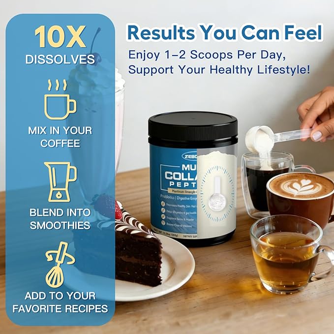 ZEBORA Multi Collagen Peptides Powder with Probiotic for Gut Health Hydrolyzed Collagen with Digestive Enzymes Prebiotics for Women Support Digestive Health Skin Hair Joints Non-GMO35 Servings