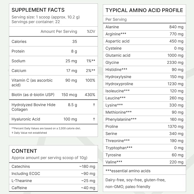 FKRO Matcha Collagen Powder w Biotin Hyaluronic Acid &amp Vitamin C - Healthy Hair Skin &amp Nails - Natural Type I &amp III Hydrolyzed Collagen Powder Unsweetened Matcha Latte - 22 Servings 7.