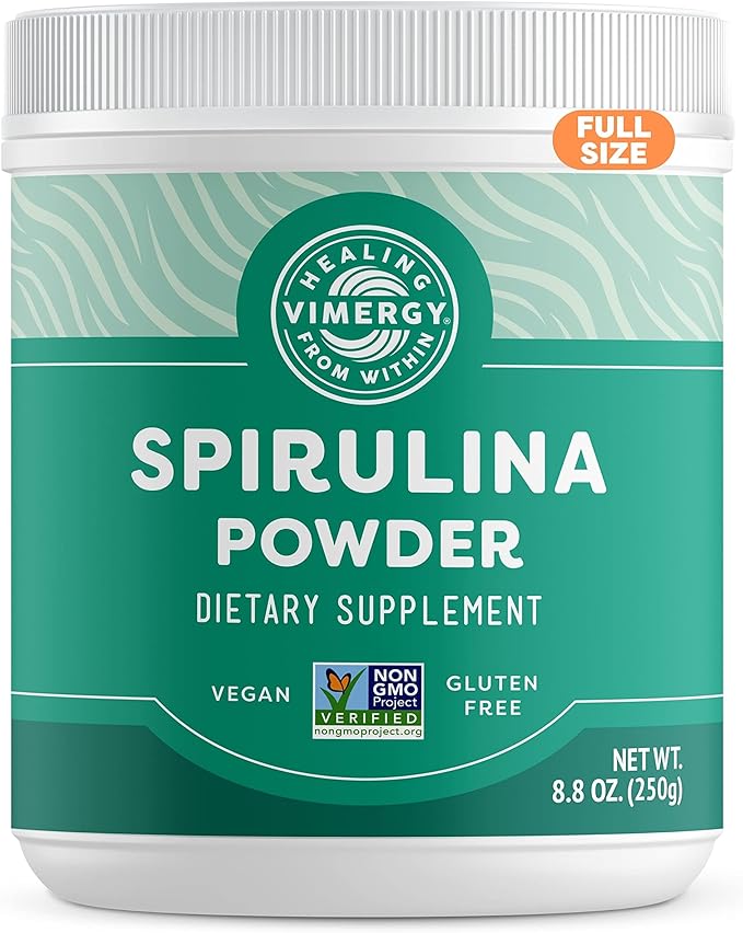 Vimergy Spirulina Powder – Concentrated Plant Protein Supports Immune Health &amp Cardiovascular Function – Vegan Kosher Gluten-Free – 250g
