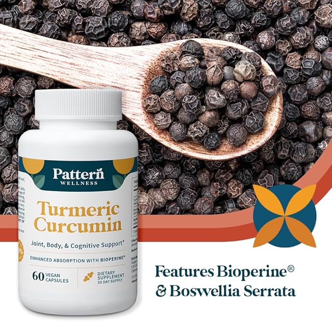 Pattern Wellness Turmeric Curcumin – 95% Curcuminoids with BioPerine® Black Pepper – Supports Joint Cognitive &amp Immune Health – Non-GMO Gluten Free – 180 Capsules