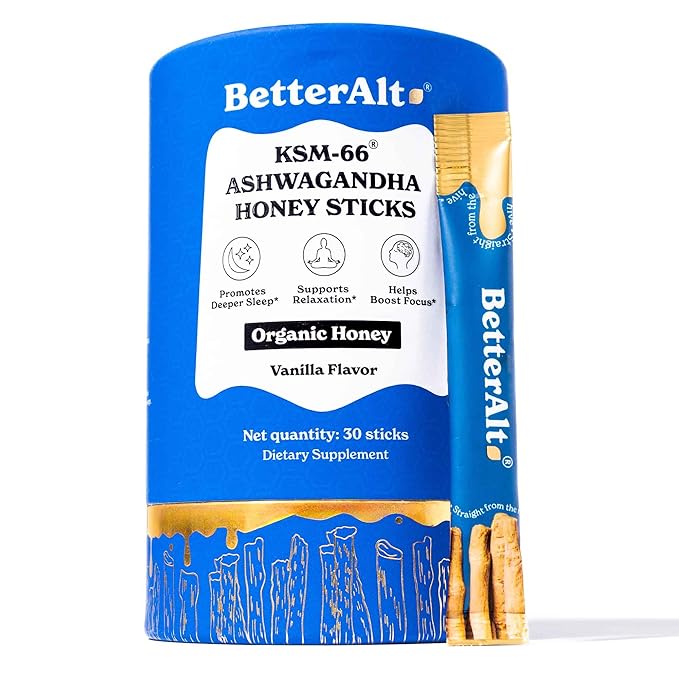 Better Alt KSM 66 Ashwagandha Honey Sticks |Organic Multiflora Himalayan Honey | Helps Promote Relaxation Focus |1 Month Dietary Supplement