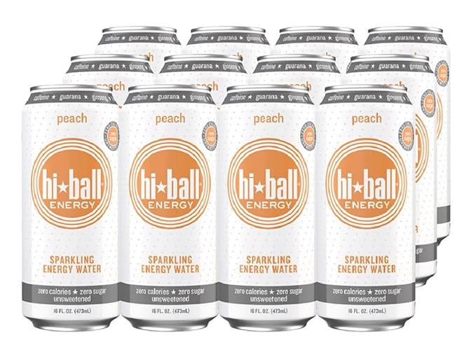 Hiball Energy Sparkling Water Peach 16 Ounce (Pack of 12)