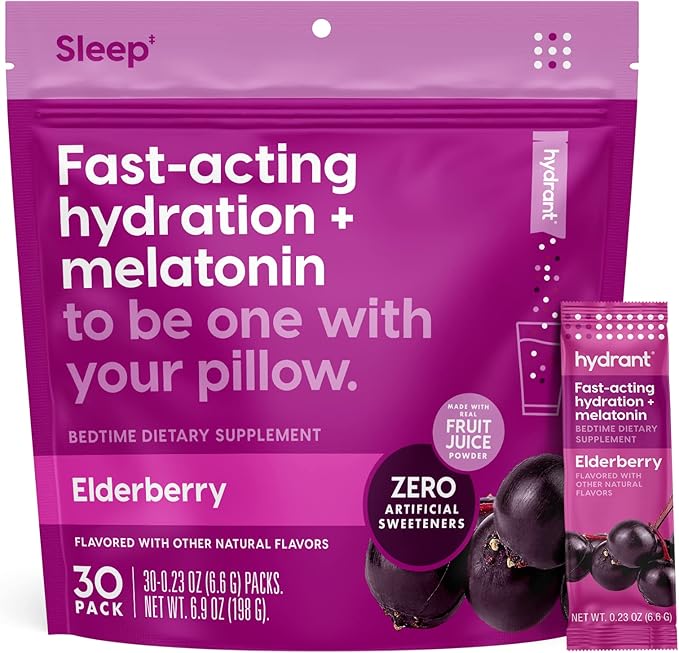 Hydrant - Sleep Electrolyte Powder Elderberry Flavor 30 Rapid Hydration Individual Stick Packs - Sleep Blend of Melatonin L-Theanine Magnesium &amp Chamomile