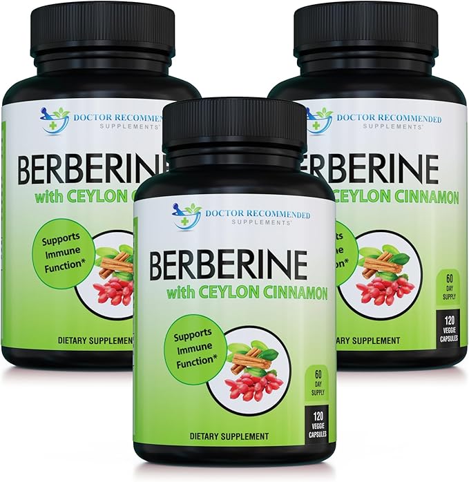 DOCTOR RECOMMENDED SUPPLEMENTS Berberine with Ceylon Cinnamon - 1200mg Berberine &amp 100mg Organic Ceylon Cinnamon - 120 Veggie Capsules (Pack of 3)