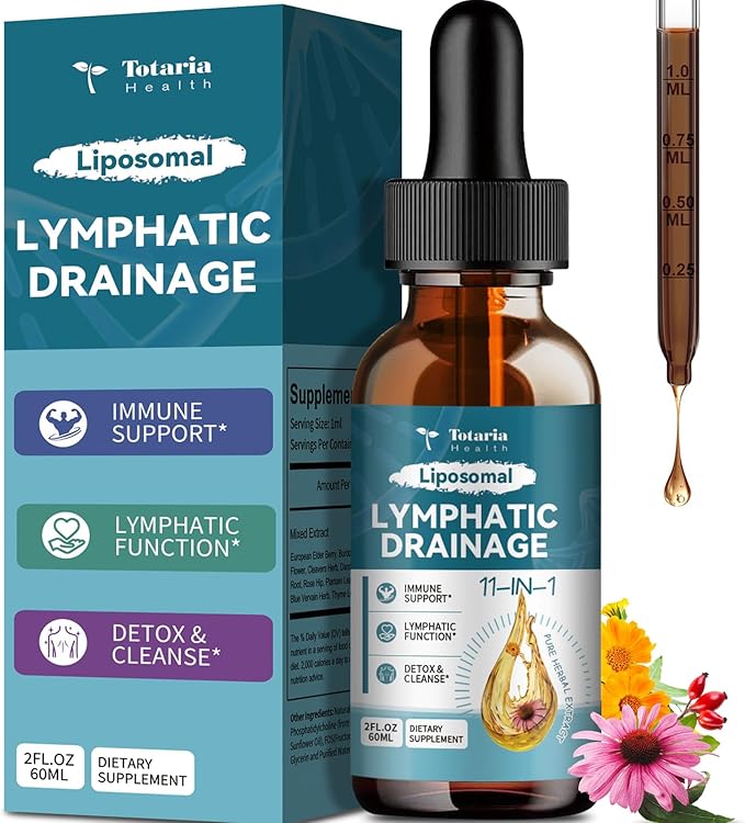 Liposomal Lymphatic Drainage Drops - 11 In 1 Organic Lymphatic Drainage Supplement with Burdock Root Echinacea Elderberry Calendula Cleavers Herb Dandelion Supports Lymphatic Health 2 FL.OZ