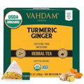VAHDAM Organic Turmeric Ginger Herbal Tea Bags (100 Pyramid Tea Bags) Caffeine Free Non GMO | 100% Pure Herbal Blend - Savory &amp Spicy Plant-Based Teabags | Resealable Ziplock Pouch
