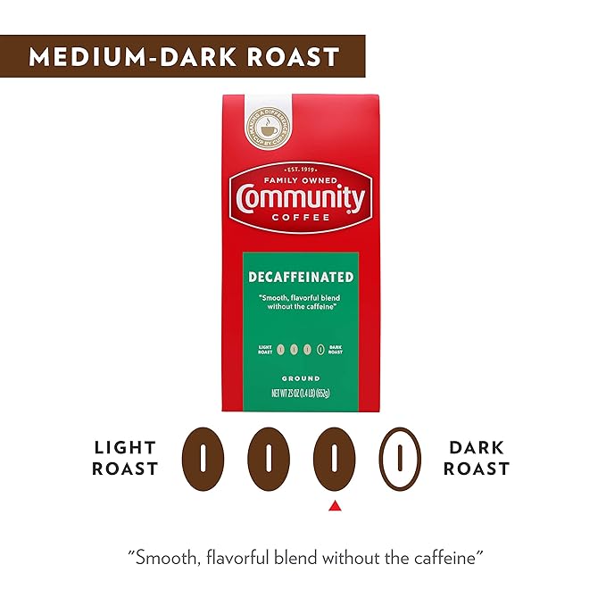 Community Coffee Medium-Dark Roast 23 Ounce Decaffeinated Ground Coffee 23 Ounce Bag (Pack of 2)